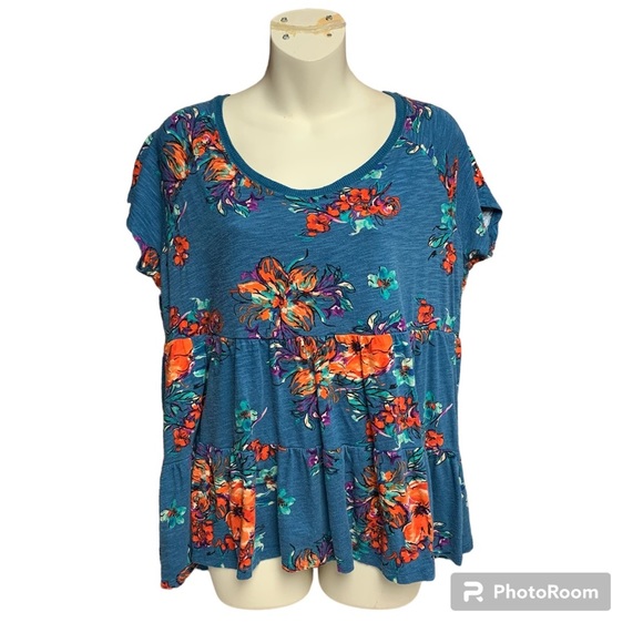 Torrid size 0 baby doll top blue/green/floral pattern - Picture 1 of 10
